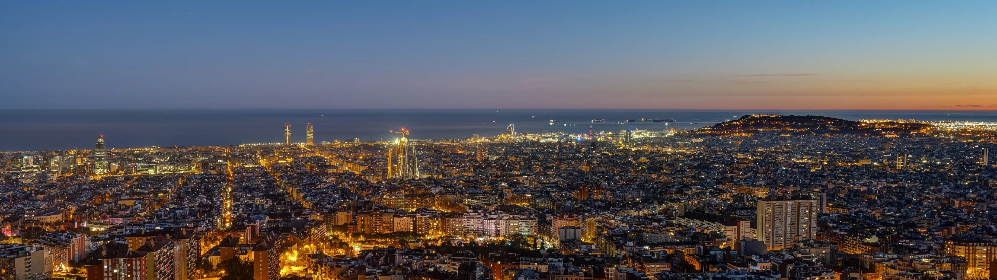 View over the city of Barcelona at twilight
