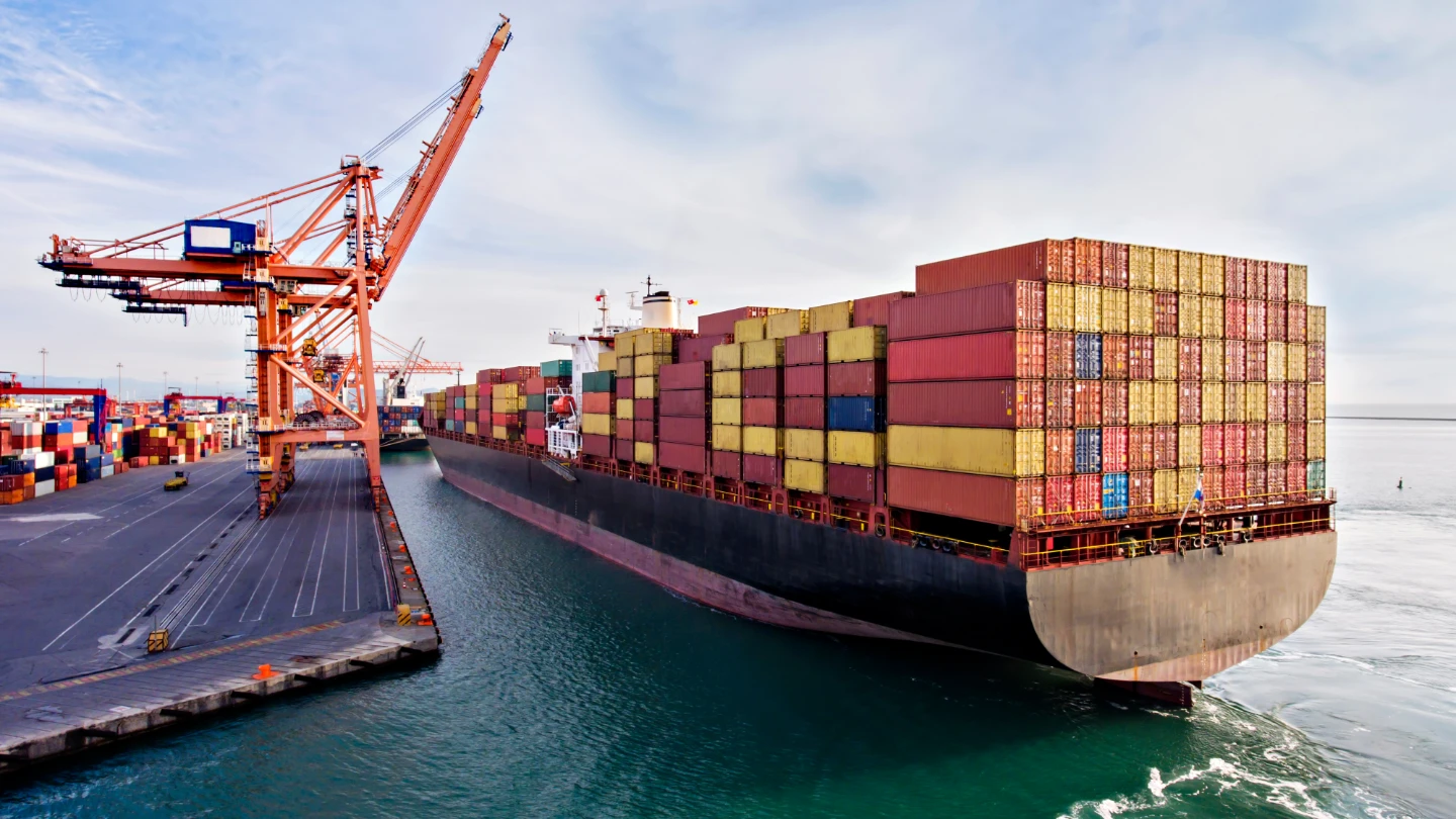 A freight ship at the dock